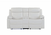 U6026 Blanche White Console Reclining Loveseat with LED and Speaker