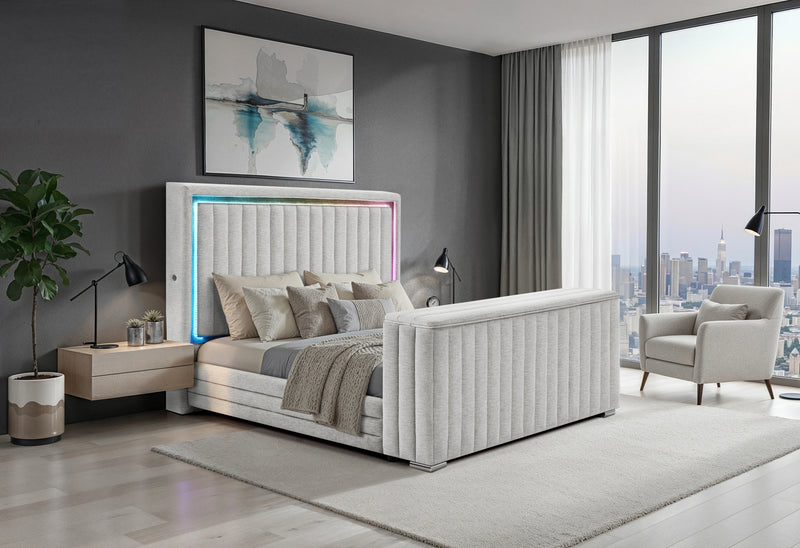 Elias Grey Bed with Immersive Sound Speaker, LED, TV Lift and Fp