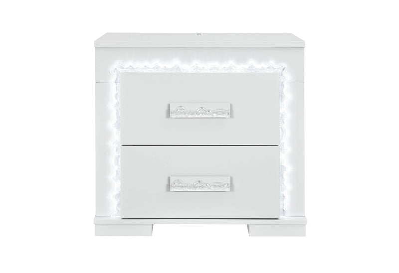 Naomi Silver Marble Nightstand with LED