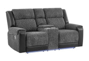 U5915 Grey/Black Console Rec Loveseat W/Immersive Sound & Blue LED