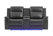 U8879 Charcoal Pwr Rec Sofa/Pwr Con Rec Loveseat W/LED & Gl Ss