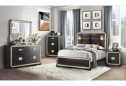 Blake Black/Gold King Bed with Lamps, Dresser, Mirror, 2 Nightstand
