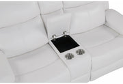 U6026 Blanche White Console Reclining Loveseat with LED and Speaker