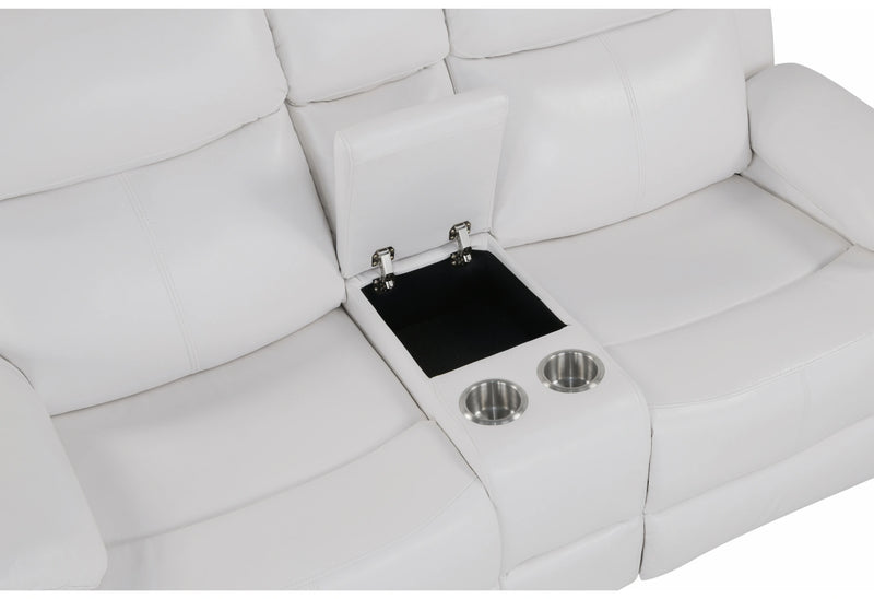 U6026 Blanche White Rec Sofa/Console Rec Loveseat with LED and Speaker
