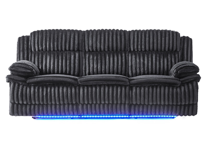 U8686 Black Pwr Rec Sofa with LED, Hidden Drawer and Drop Down Table