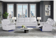 U6026 Blanche White Rec Sofa/Console Rec Loveseat with LED and Speaker