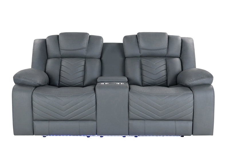 U7069 Grey 10 Pwr Con Rec Loveseat with LED and Immersive Sound