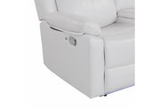 U6026 Blanche White Rec Sofa/Console Rec Loveseat with LED and Speaker
