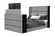 Isabella Grey Bed with LED, TV Lift, Speaker and Fireplace