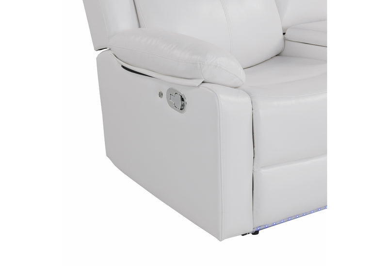 U6026 BLANCHE WHITE REC SOFA/CONSOLE REC LOVESEAT WITH LED & SPEAKER