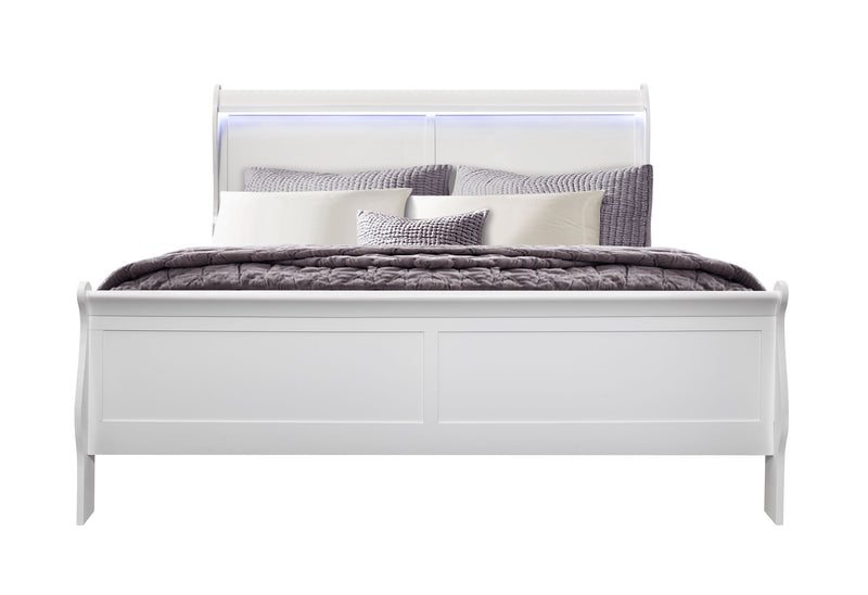 CHARLIE WHITE KING BED WITH LED, DRESSER, MIRROR AND NIGHTSTAND