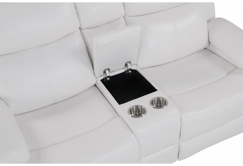 U6026 BLANCHE WHITE CONSOLE RECLINING LOVESEAT WITH LED AND SPEAKER