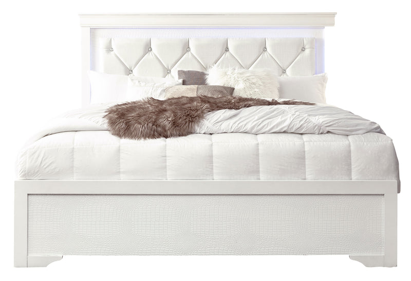 POMPEI METALLIC WHITE FULL BED WITH LED
