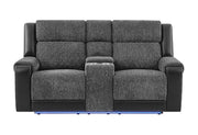 U5915 Grey/Black Console Rec Loveseat W/Immersive Sound & Blue LED