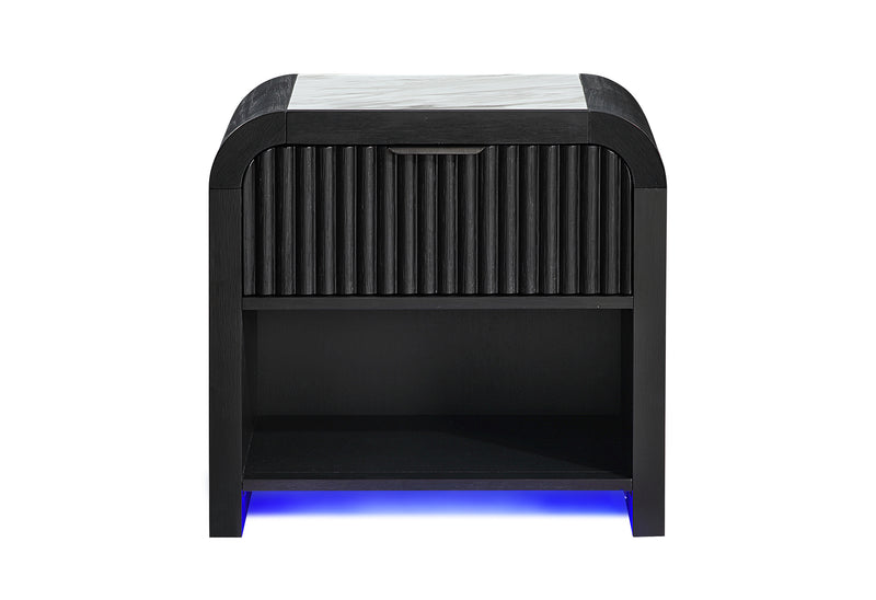 Beckett Wht/Blk Nightstand W/LED & Speaker