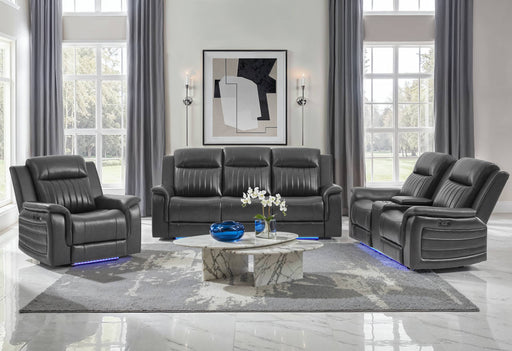 U8879 Charcoal Pwr Rec Sofa/Pwr Con Rec Loveseat/Pwr Rec W/LED & Gl Ss