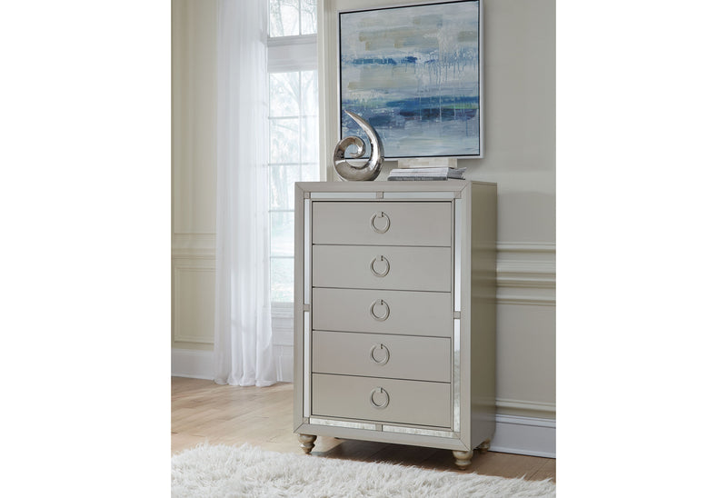 RILEY SILVER KING BED, DRESSER, MIRROR, NIGHTSTAND
