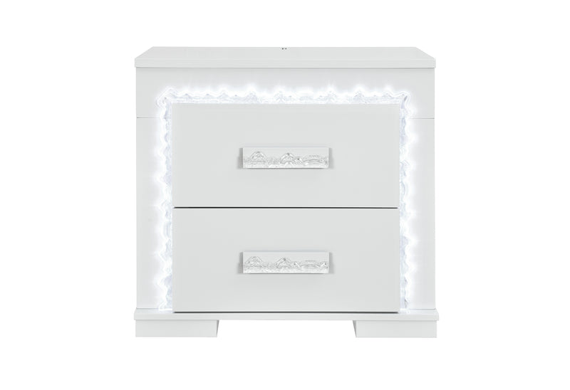 Naomi Silver Marble Nightstand with LED
