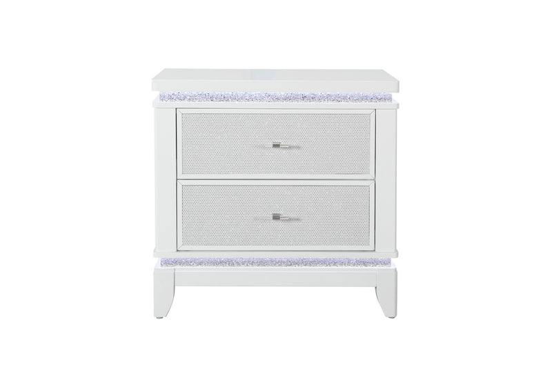 Alina White Nightstand with Cooler, LED, Speaker and USB