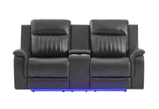 U8879 Blanche Charcoal Pwr Con Rec Ls W/LED, Global Ss & Subwoofer