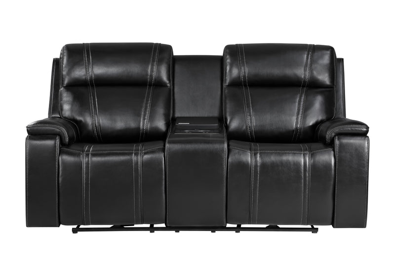 U8880 BLACK LEATHER POWER CONSOLE RECLINING LOVESEAT WITH COOLER