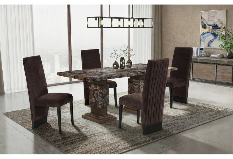 D12 BROWN DINING TABLE WITH 6 D12 BROWN DINING CHAIRS